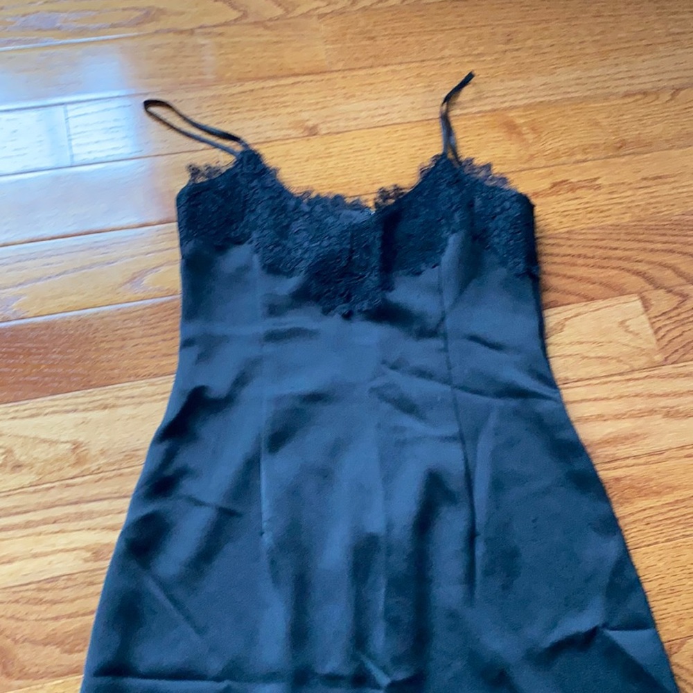 Black silk lace midi dress. Flattering. UK6